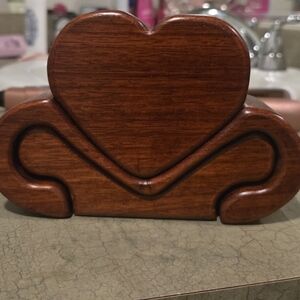 vintage, hand-crafted heart-shaped wooden puzzle jewelry box